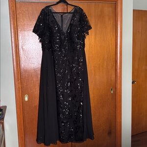 Sheath Illusion V-Neck Floor-Length Sequin Chiffon Lace With Overskirt #292098